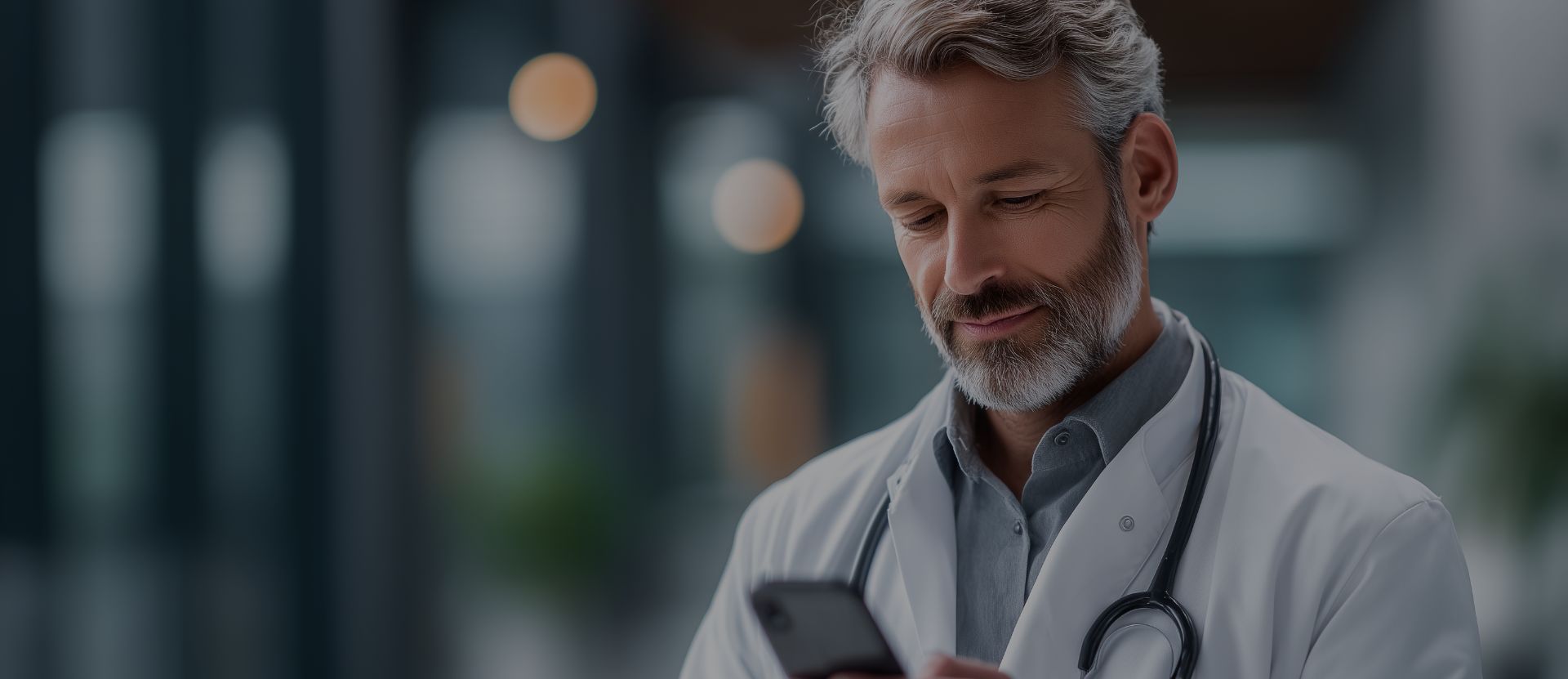 Doctor looking at phone